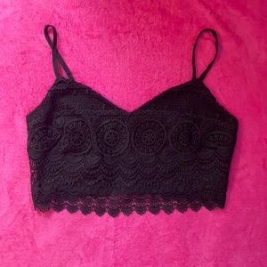 Black, cropped, lace detailing.